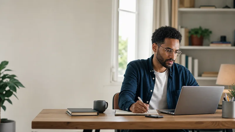 Employee working remotely from a bright home office
