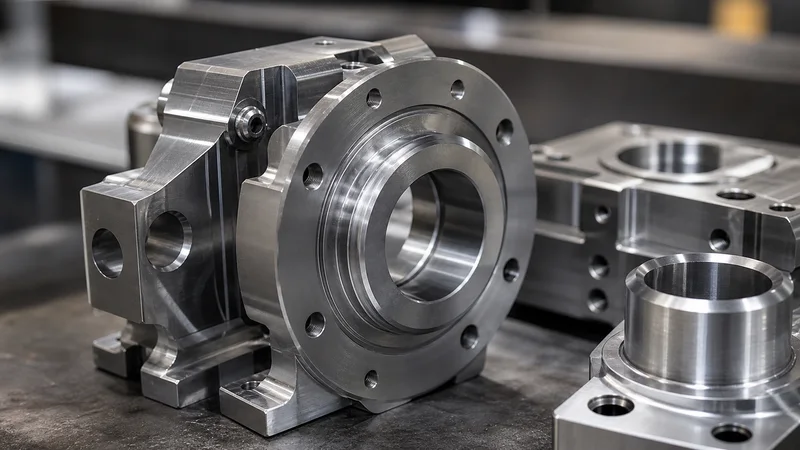 Close-up of precision metal components after machining