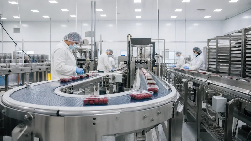 Food-processing production line in a hygienic facility