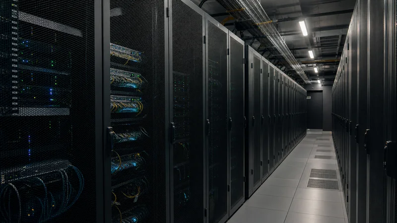 Server racks inside a modern data centre
