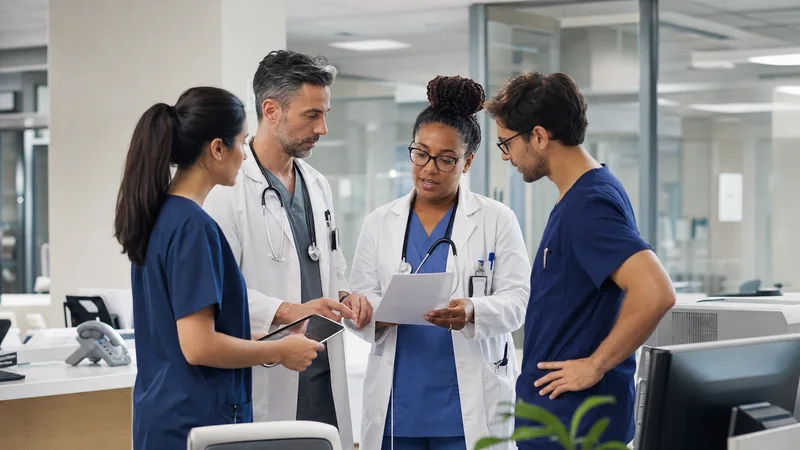 Healthcare professionals discussing a patient case away from patients