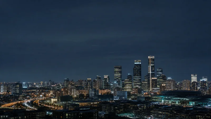 City skyline illuminated at night