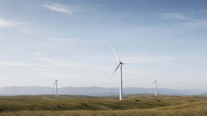 Wind turbines across an open landscape