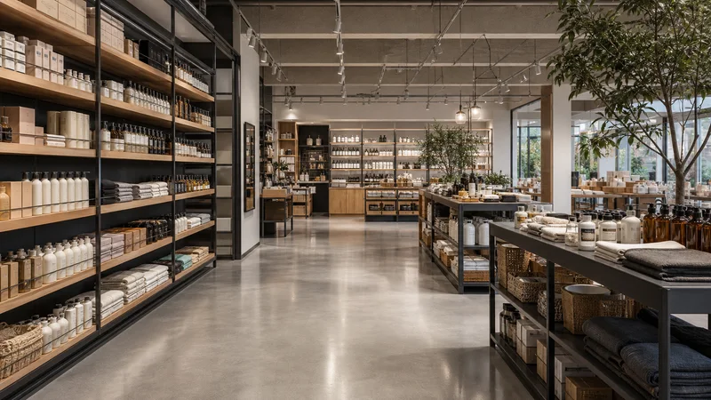 Modern retail store interior with neatly arranged products