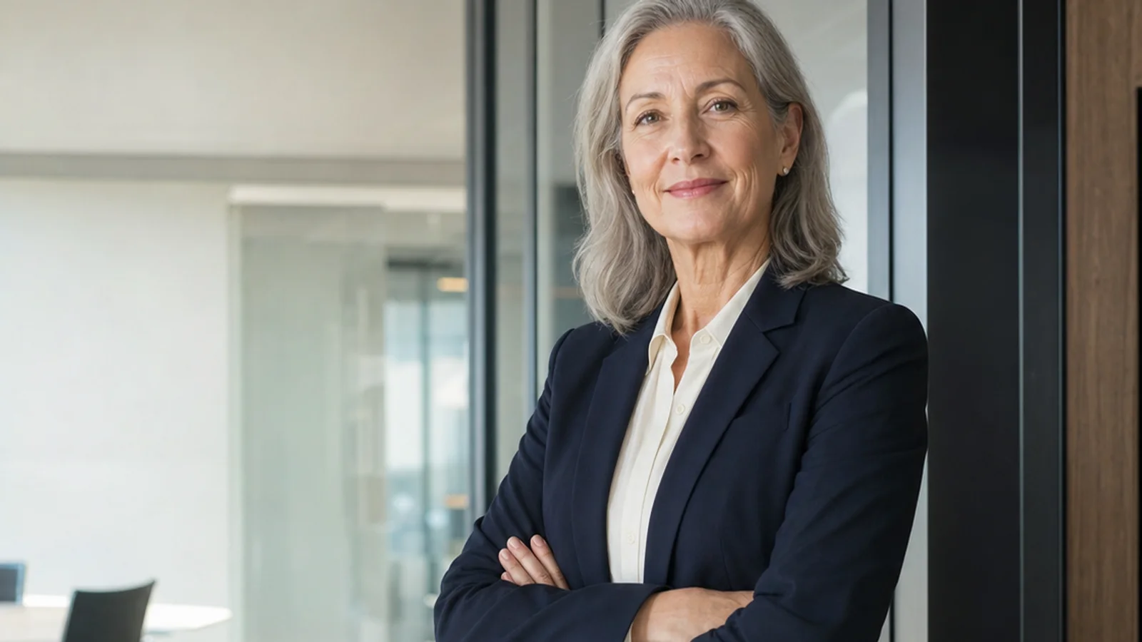Confident older female executive in a modern office
