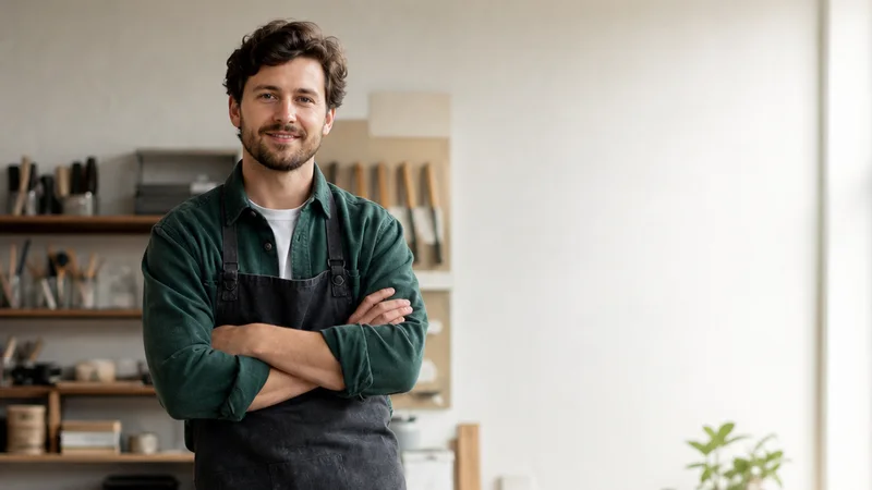 Confident younger male entrepreneur in a small workspace