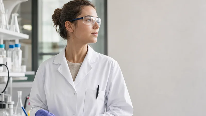 Female scientist wearing a lab coat in a research laboratory