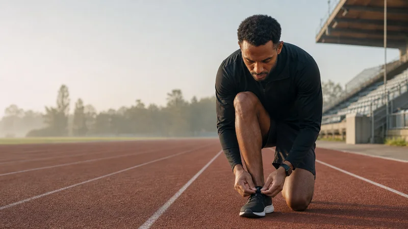 Individual sportsperson preparing for training on an outdoor track