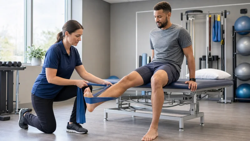 Physiotherapist assisting an athlete during rehabilitation