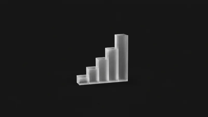 Isolated a stack of frosted glass bars stepped like an index chart centred on a seamless deep charcoal near-black studio background, generous empty margin on every side for overlaid branding