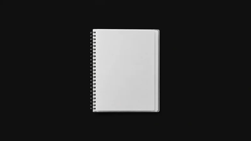 Isolated a ring-bound blank employee handbook with a slip-in cover centred on a seamless deep charcoal near-black studio background, generous empty margin on every side for overlaid branding