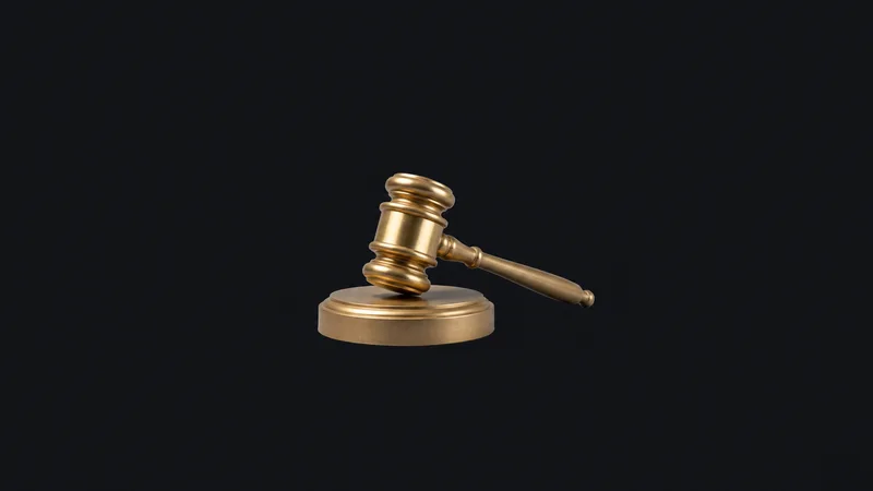 Isolated a brass gavel on a circular sounding block centred on a seamless deep charcoal near-black studio background, generous empty margin on every side for overlaid branding