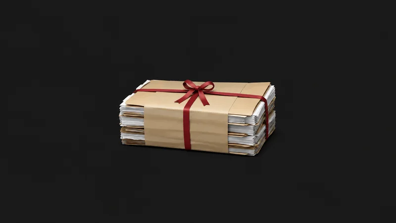 Isolated a red-ribboned brief bundle tied with legal tape centred on a seamless deep charcoal near-black studio background, generous empty margin on every side for overlaid branding