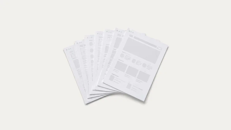 Isolated a fanned stack of screen-size paper templates centred on a seamless pale off-white studio background, generous empty margin on every side for overlaid branding