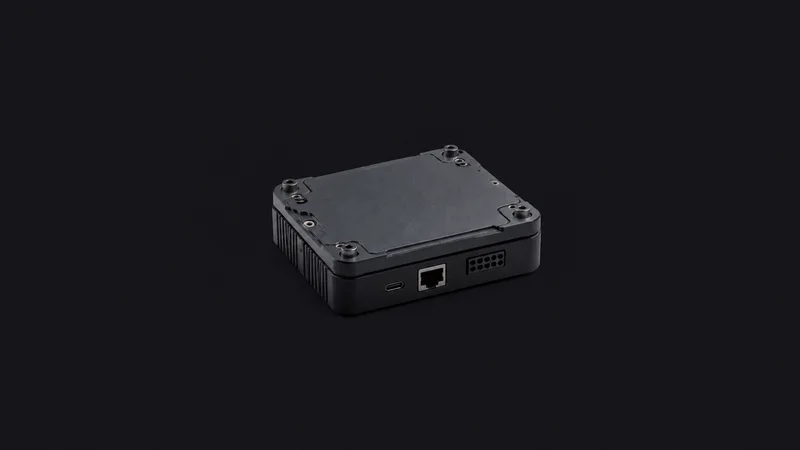 Isolated a hardware security module with a sealed tamper-evident lid centred on a seamless deep charcoal near-black studio background, generous empty margin on every side for overlaid branding