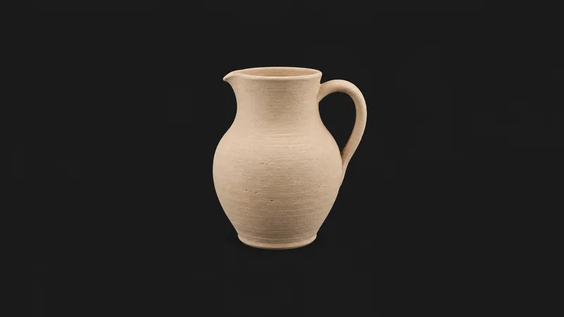Isolated a bisque-fired jug awaiting glaze centred on a seamless deep charcoal near-black studio background, generous empty margin on every side for overlaid branding