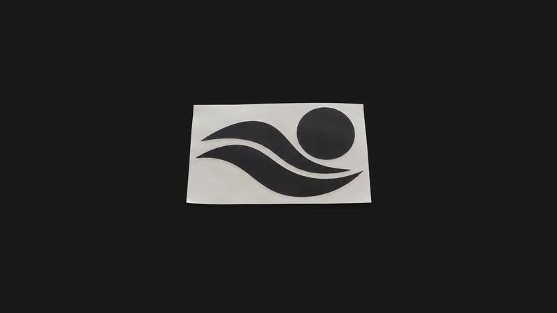 Isolated a weeded vinyl decal on a backing sheet centred on a seamless deep charcoal near-black studio background, generous empty margin on every side for overlaid branding