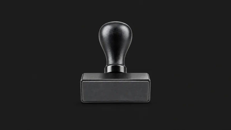 Isolated a certified translation stamp with a blank rubber face centred on a seamless deep charcoal near-black studio background, generous empty margin on every side for overlaid branding