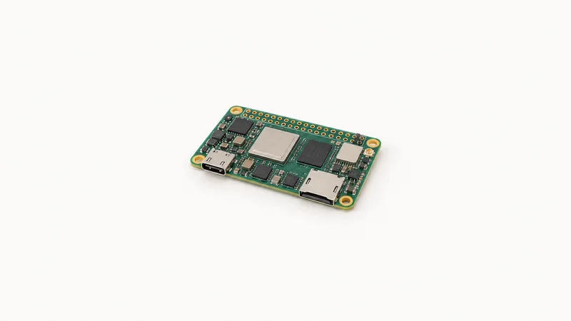 Isolated a system-on-module development board with an unpopulated header centred on a seamless pale off-white studio background, generous empty margin on every side for overlaid branding