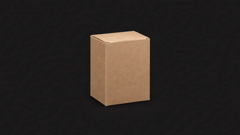 Isolated a folded crash-lock-bottom carton in plain kraft board centred on a seamless deep charcoal near-black studio background, generous empty margin on every side for overlaid branding