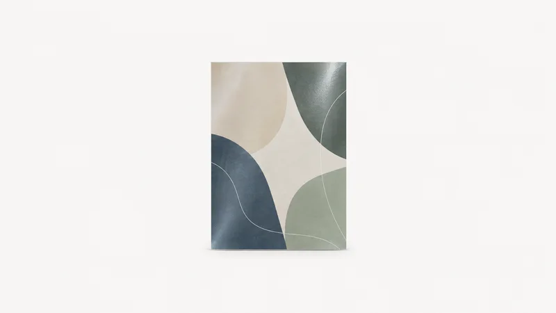 Isolated a laminated poster proof on heavyweight satin stock centred on a seamless pale off-white studio background, generous empty margin on every side for overlaid branding