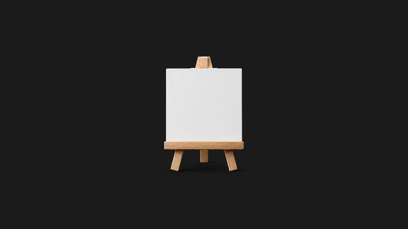 Isolated a QR-code style blank placard on a small easel centred on a seamless deep charcoal near-black studio background, generous empty margin on every side for overlaid branding