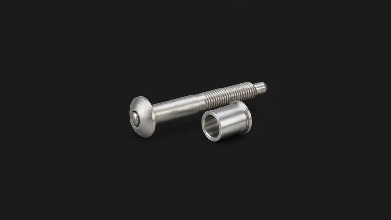 Isolated an aerospace aluminium lock-bolt fastener with a collar centred on a seamless deep charcoal near-black studio background, generous empty margin on every side for overlaid branding