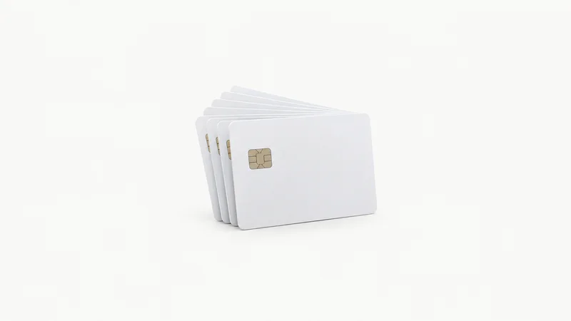 Isolated a stack of blank white chip cards fanned on edge centred on a seamless pale off-white studio background, generous empty margin on every side for overlaid branding