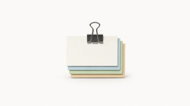 Isolated a stack of blank pipeline sticky cards clipped together centred on a seamless pale off-white studio background, generous empty margin on every side for overlaid branding