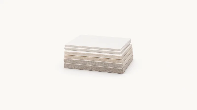 Isolated a stack of uncoated paper samples in graded weights centred on a seamless pale off-white studio background, generous empty margin on every side for overlaid branding