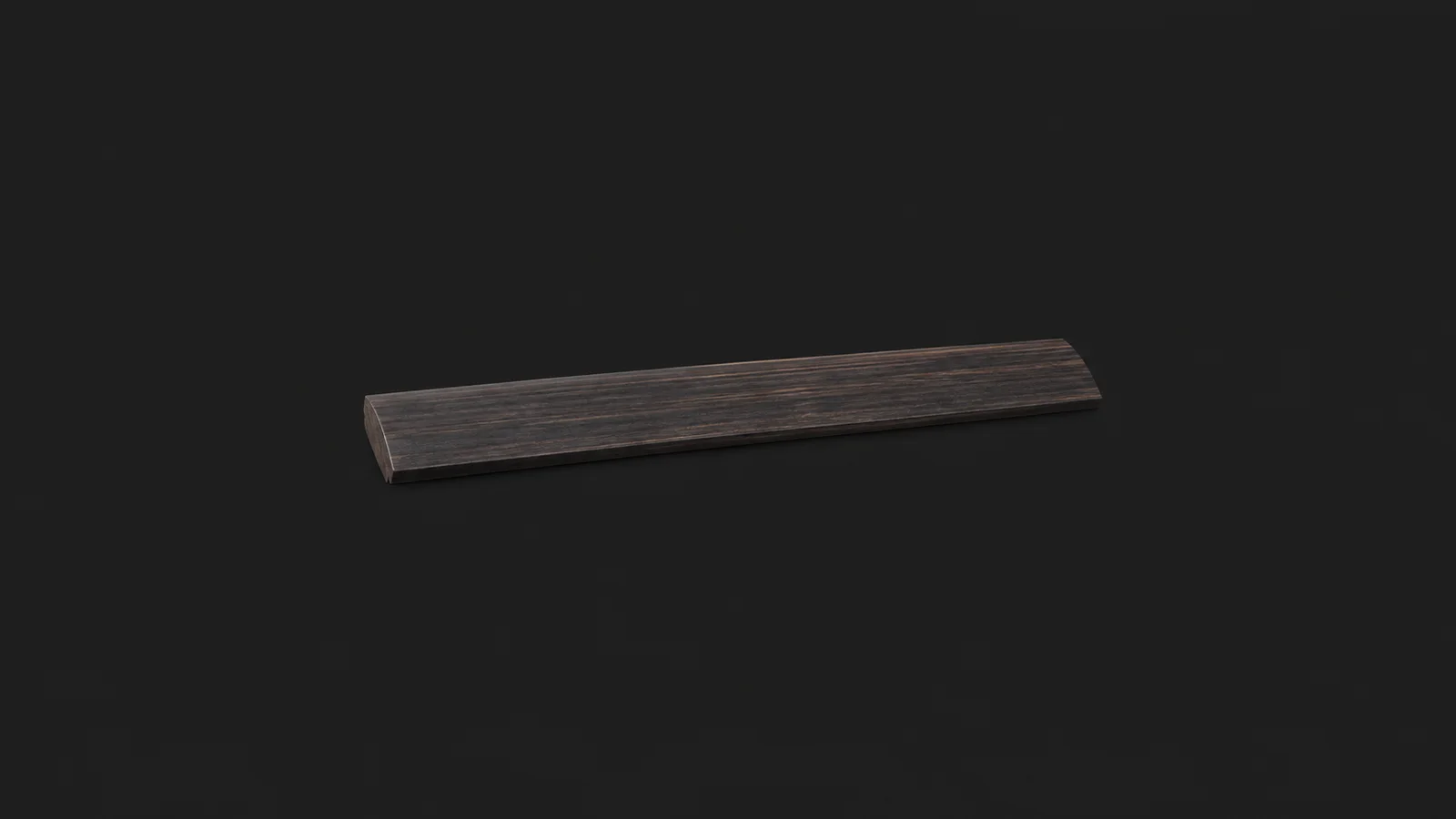 Isolated an ebony fingerboard blank with radiused top and unslotted face centred on a seamless deep charcoal near-black studio background, generous empty margin on every side for overlaid branding
