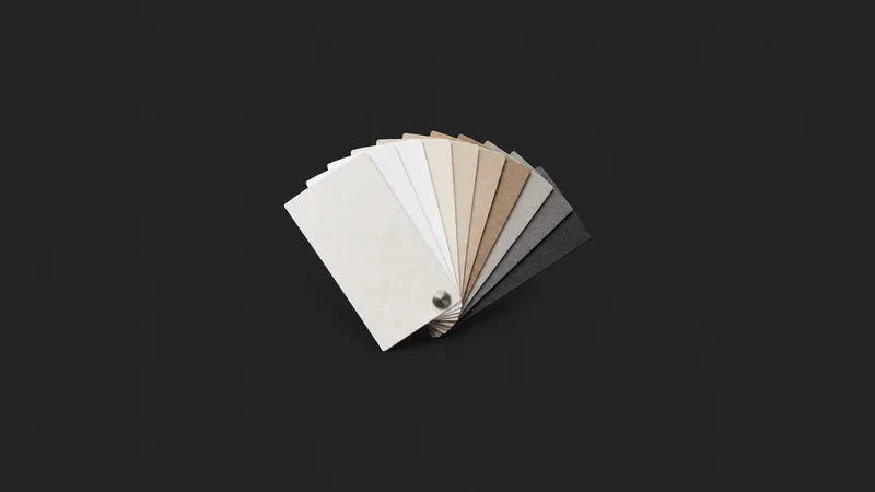 Isolated a paper sample swatch book fanned open centred on a seamless deep charcoal near-black studio background, generous empty margin on every side for overlaid branding