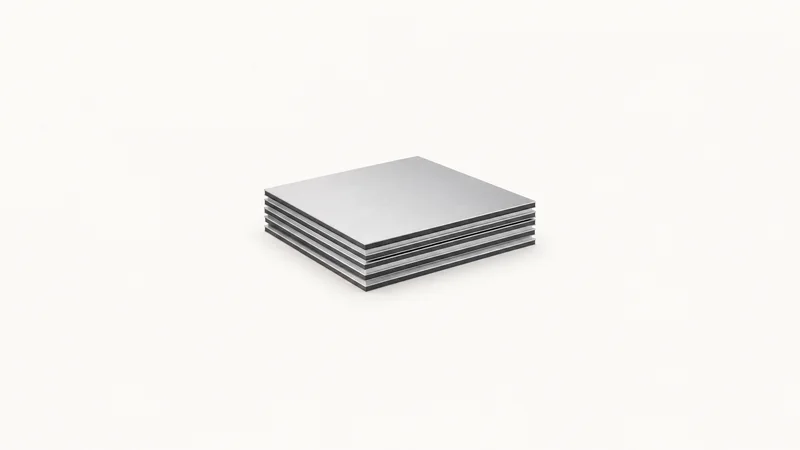 Isolated a stack of aluminium composite panels centred on a seamless pale off-white studio background, generous empty margin on every side for overlaid branding