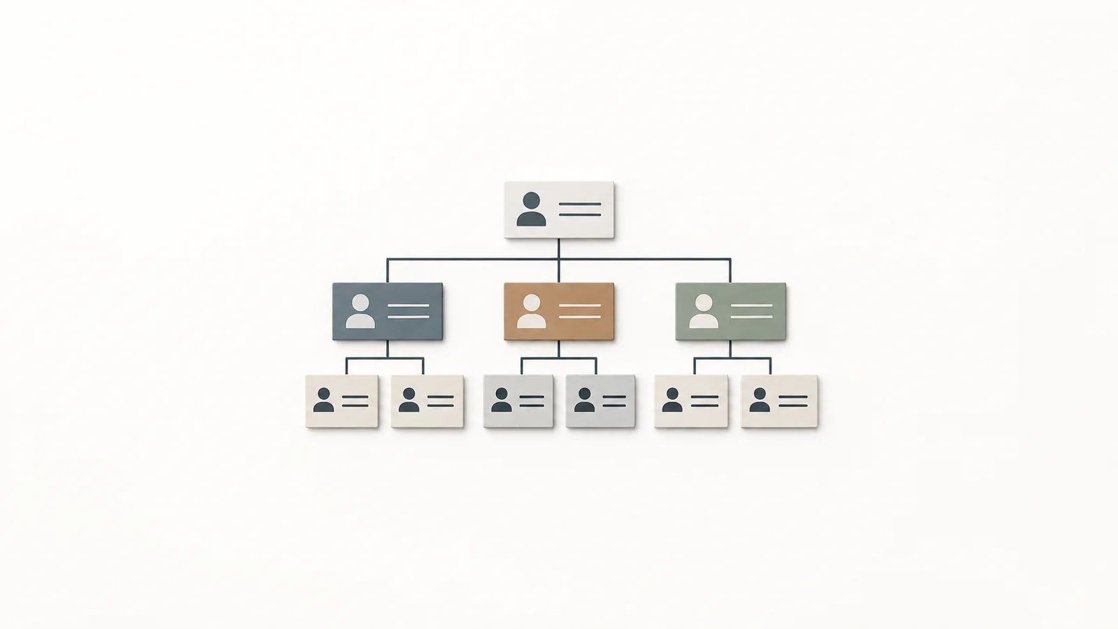 Isolated a set of magnetic org-chart name tiles centred on a seamless pale off-white studio background, generous empty margin on every side for overlaid branding