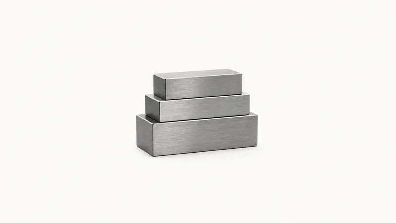 Isolated a set of steel gauge blocks wrung together into a stack centred on a seamless pale off-white studio background, generous empty margin on every side for overlaid branding