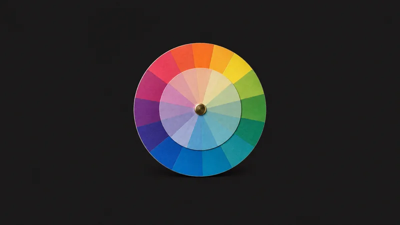Isolated a colour wheel disc with a rotating overlay centred on a seamless deep charcoal near-black studio background, generous empty margin on every side for overlaid branding