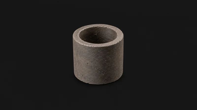 Isolated a fused ceramic Raschig ring column packing centred on a seamless deep charcoal near-black studio background, generous empty margin on every side for overlaid branding
