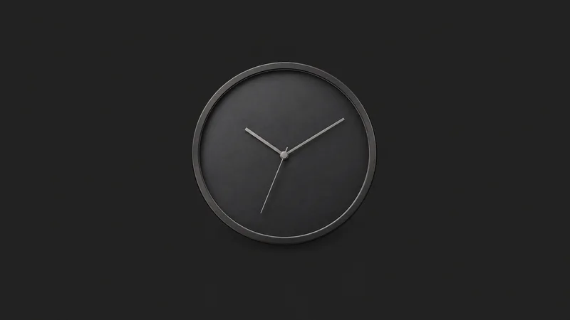 Isolated a wall clock with a blank face and a timekeeping bezel centred on a seamless deep charcoal near-black studio background, generous empty margin on every side for overlaid branding