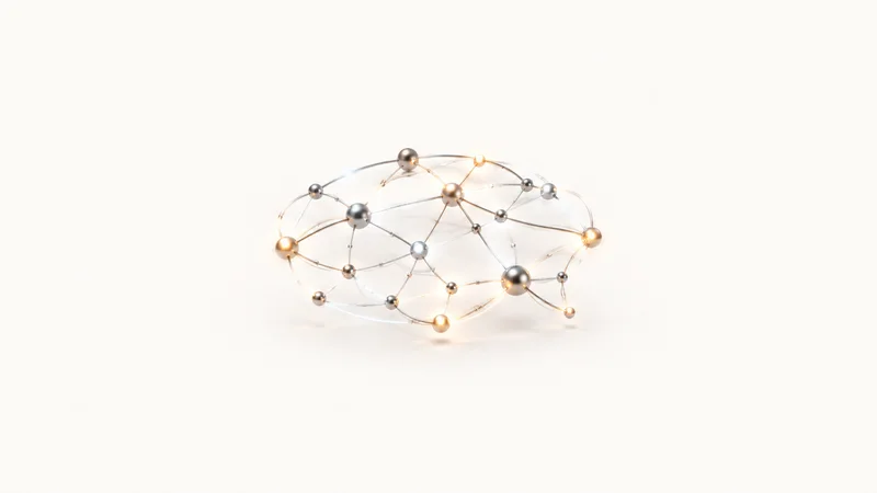 Abstract a route map of glowing supply-chain links motif centred on a seamless pale off-white studio background, generous empty margin for overlaid branding