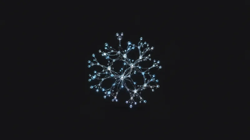 Abstract a branching neural lattice of glowing nodes in cool light motif centred on a seamless deep charcoal near-black studio background, generous empty margin for overlaid branding