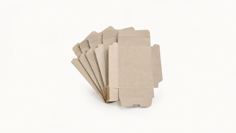 Isolated a set of glued carton blanks fanned at the seam centred on a seamless pale off-white studio background, generous empty margin on every side for overlaid branding
