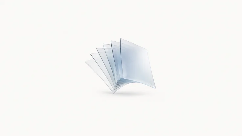 Abstract a cascade of translucent document panes fanned into an arc motif centred on a seamless pale off-white studio background, generous empty margin for overlaid branding