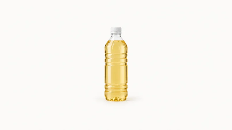 Isolated a capped clear plastic bottle of filled product without a label centred on a seamless pale off-white studio background, generous empty margin on every side for overlaid branding