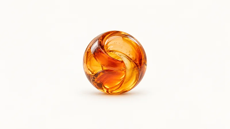 Abstract a swirl of orange molten glass folding into a sphere motif centred on a seamless pale off-white studio background, generous empty margin for overlaid branding