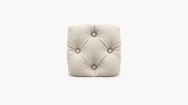 Abstract a diamond pattern of deep-buttoned upholstery folds motif centred on a seamless pale off-white studio background, generous empty margin for overlaid branding