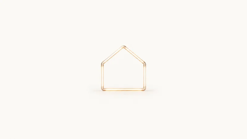 Abstract an outline of a gabled house drawn in a single glowing line motif centred on a seamless pale off-white studio background, generous empty margin for overlaid branding