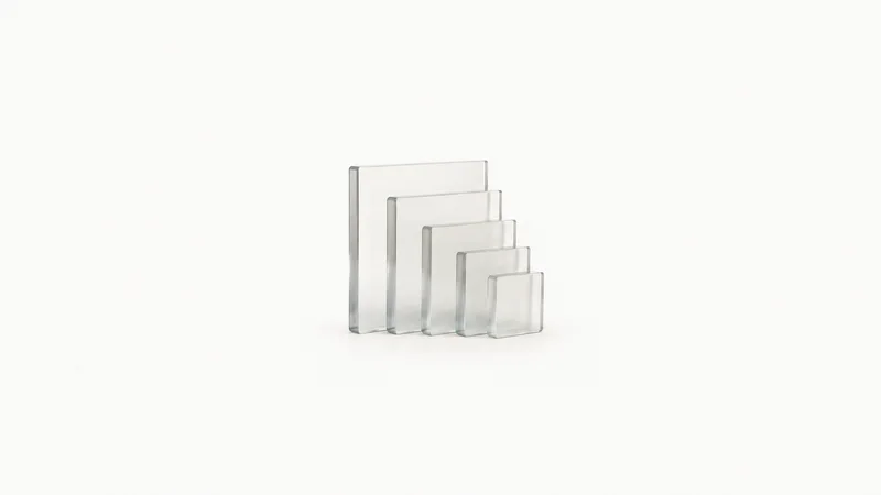 Abstract a responsive cascade of translucent rectangles shrinking in steps motif centred on a seamless pale off-white studio background, generous empty margin for overlaid branding