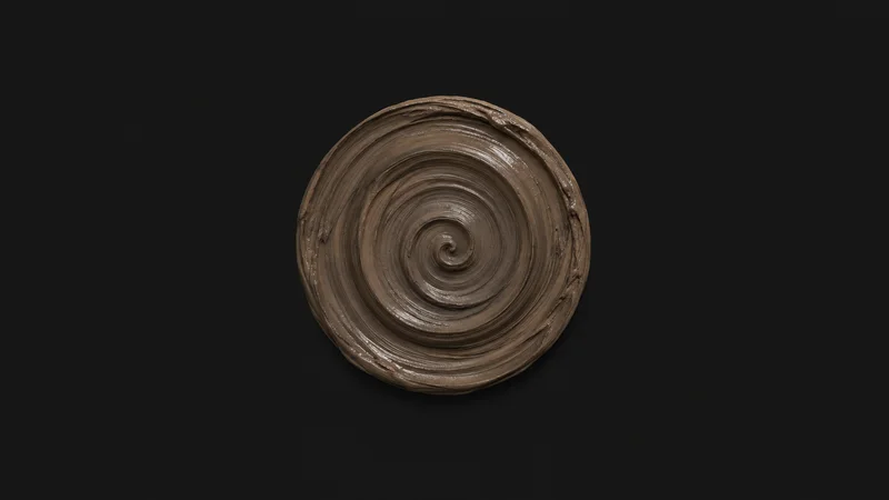 Abstract concentric throwing rings spiralling in wet clay motif centred on a seamless deep charcoal near-black studio background, generous empty margin for overlaid branding
