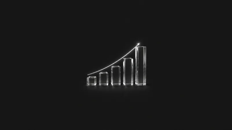 Abstract an upward-trending line of light tracing over glass bars motif centred on a seamless deep charcoal near-black studio background, generous empty margin for overlaid branding