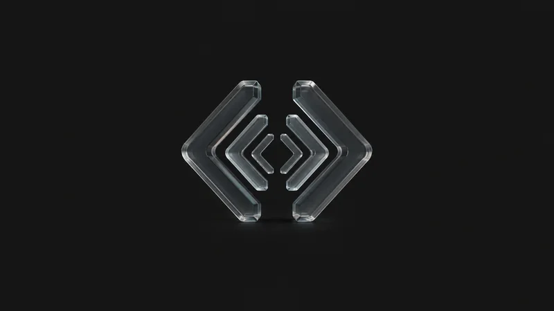 Abstract a cascade of nested translucent code-bracket shapes motif centred on a seamless deep charcoal near-black studio background, generous empty margin for overlaid branding